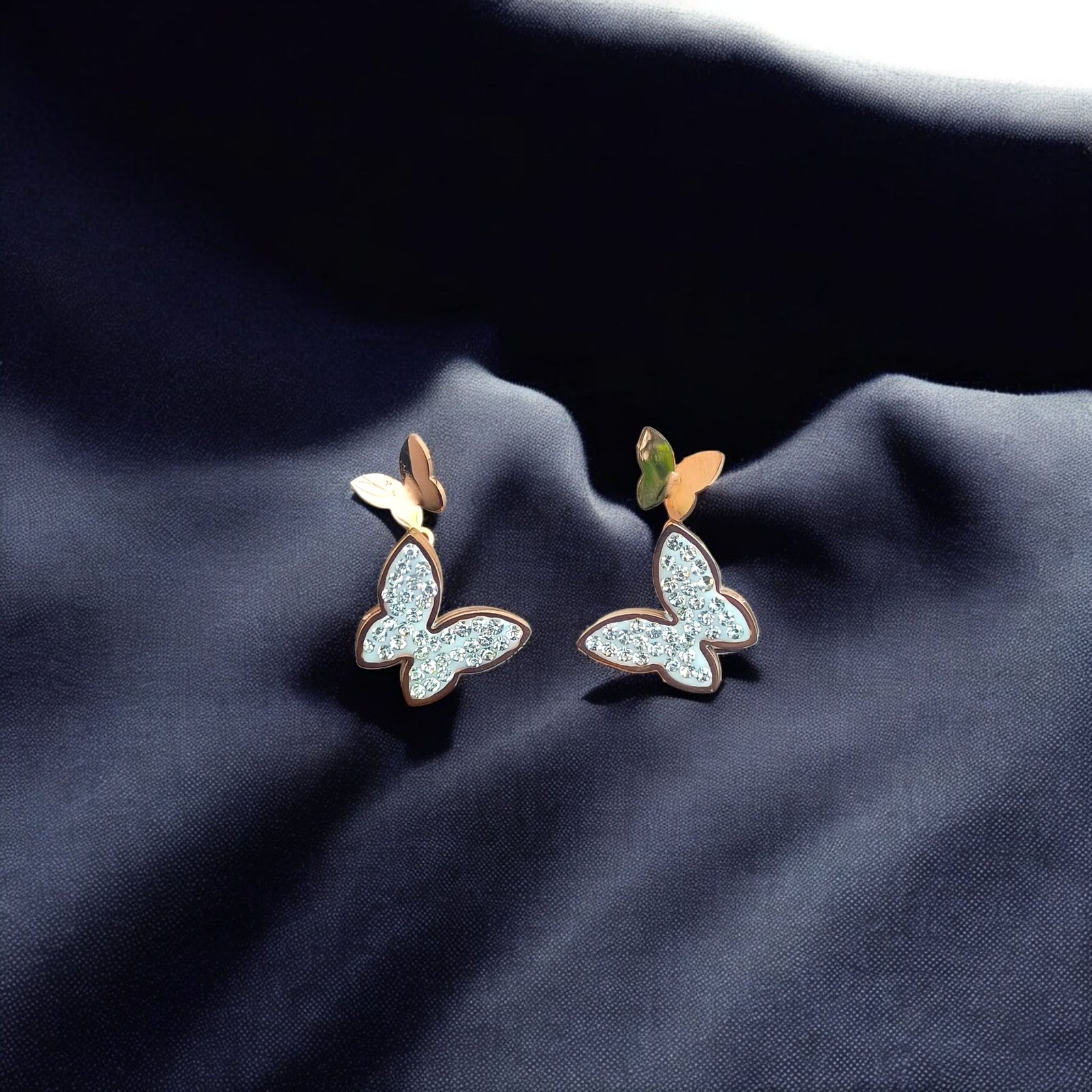 AD Studded White Butterfly Dangler Drops